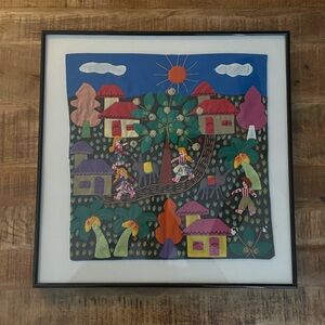 Framed Quilted Patch Work Tapestry Wall Hanging